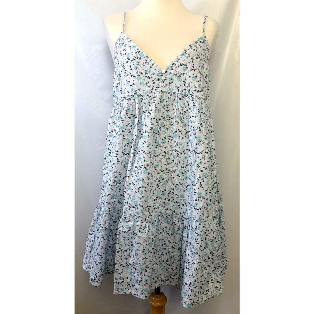 Wild Fable Womens Large V Neck Floral Sun Dress Blue Small Flowers Cotton
